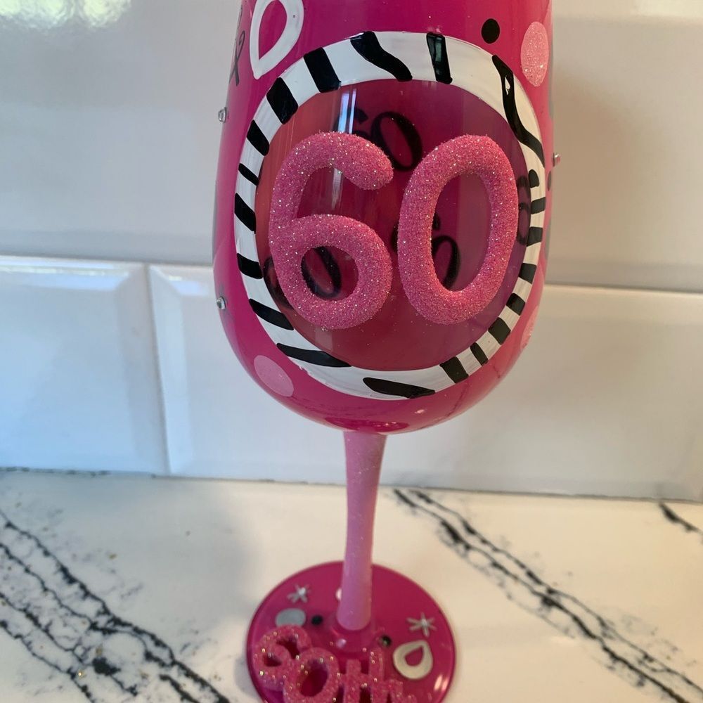 Pink 60th Birthday Party Decoration Wine Glass
